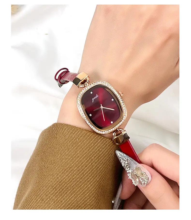 Goldie Women's Red Leather Band Quartz Watch — feature 20