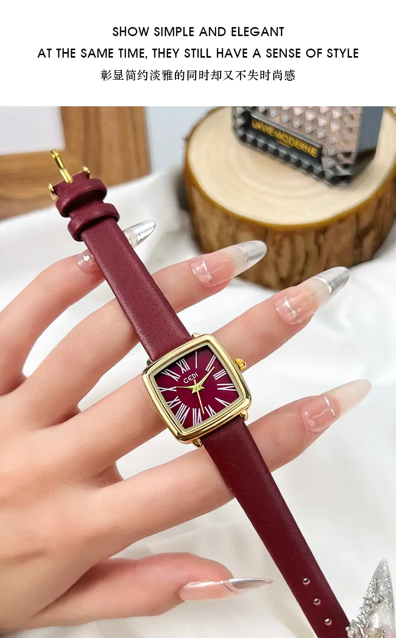 Goldie Women's Red Leather Band Quartz Watch — feature 5
