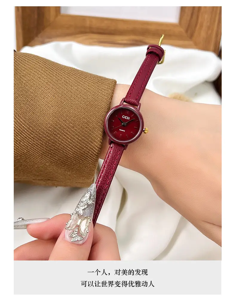 Goldie Women's Red Leather Band Quartz Watch — feature 7