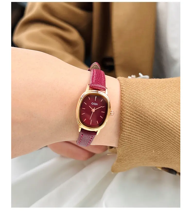 Goldie Women's Red Leather Band Quartz Watch — feature 9