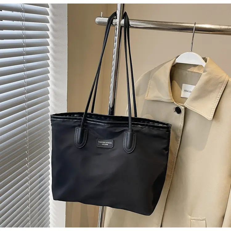 Oxford Cloth Colorblock Large Tote Bag Brown - Image 4
