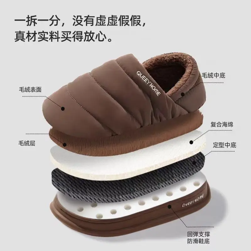 Cotton Slippers with Heel Men's Winter New Waterproof Indoor Home Warm Household Couple's Cotton Shoes Women's Winter Outer Wear