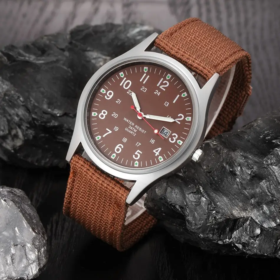 Men's Green NATO Strap Date Quartz Watch - Image 10