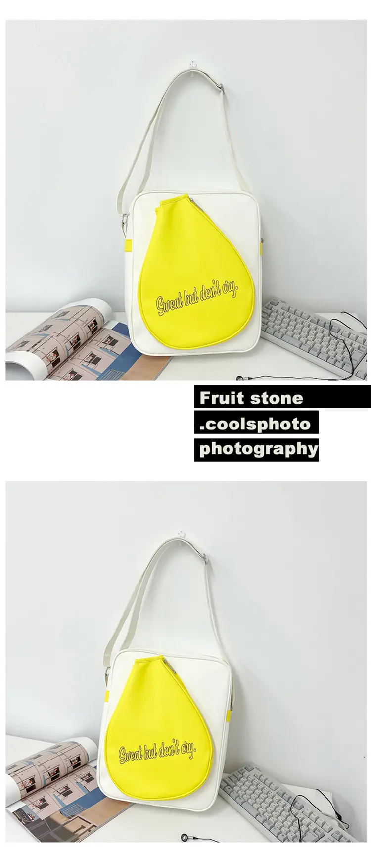 Crossbody Bag Yellow White Badminton Storage Portable — feature 35