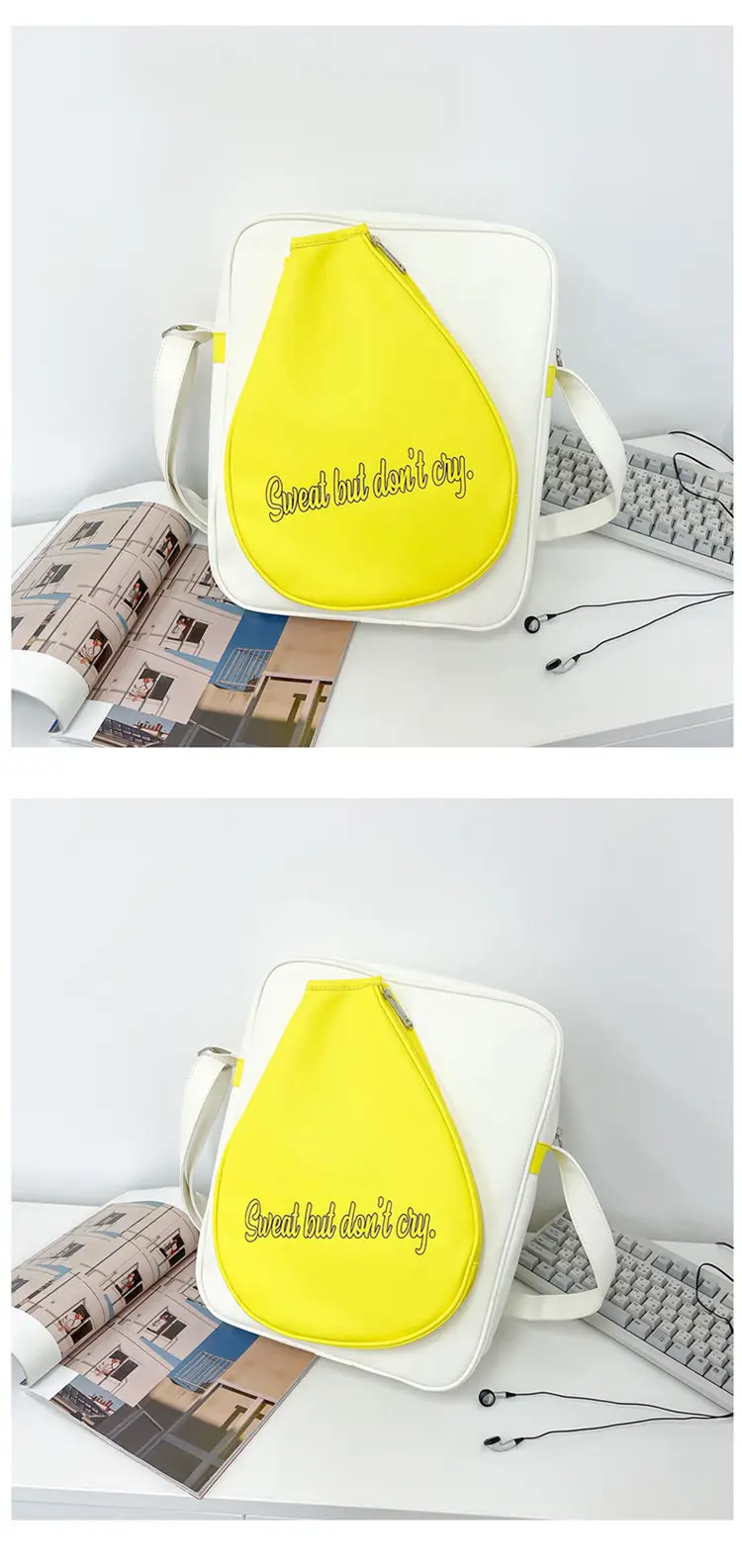Crossbody Bag Yellow White Badminton Storage Portable — feature 36