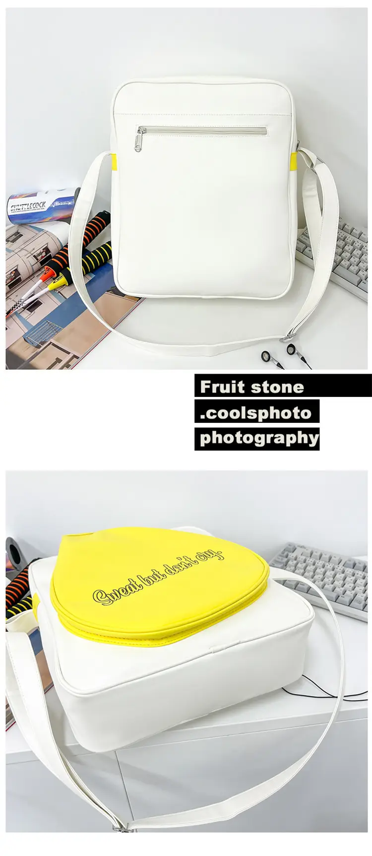 Crossbody Bag Yellow White Badminton Storage Portable — feature 39