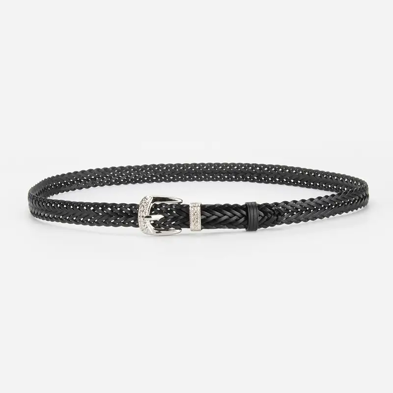 Women's Knitted Buckle Belt with Denim Shorts - Image 5
