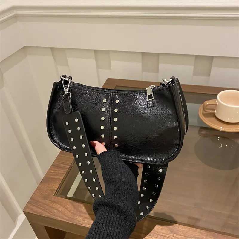 Retro Rivet Shoulder Bag Red Winter 2024 - Image 8