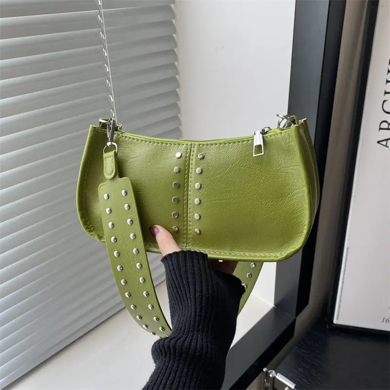 Retro Rivet Shoulder Bag Red Winter 2024 - Image 9