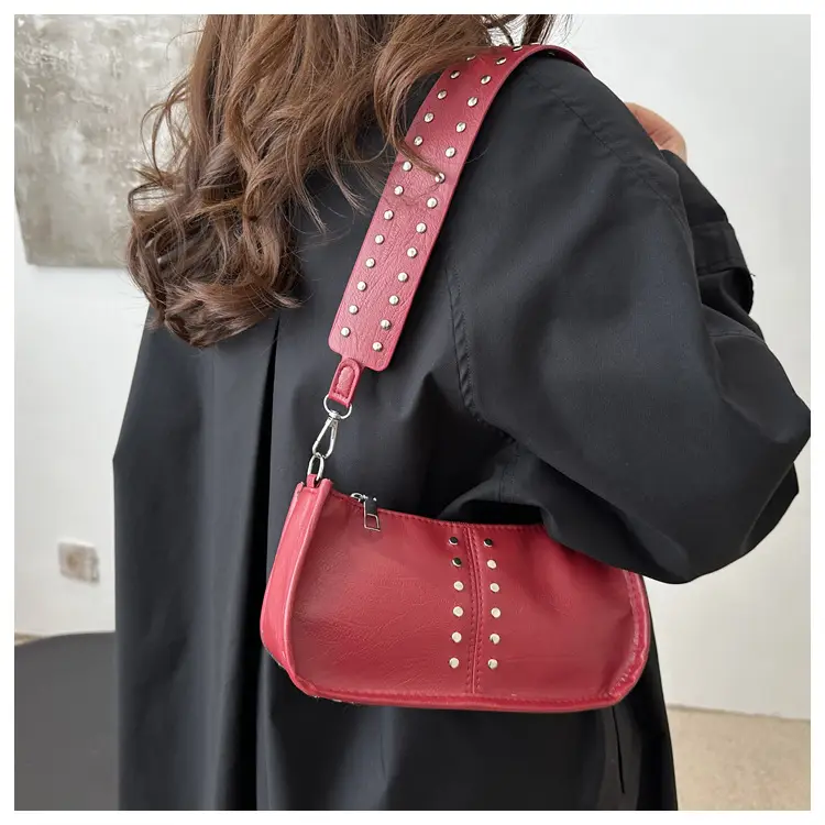 Retro Rivet Shoulder Bag Red Winter 2024 — feature 10