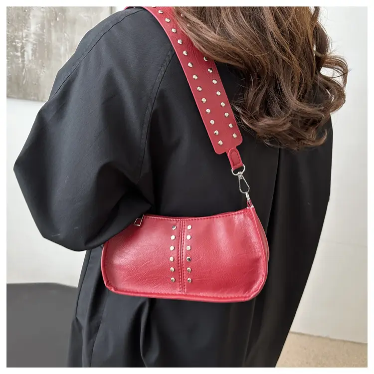 Retro Rivet Shoulder Bag Red Winter 2024 — feature 11