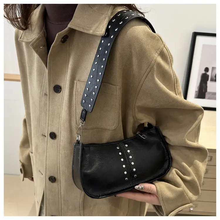 Retro Rivet Shoulder Bag Red Winter 2024 — feature 17