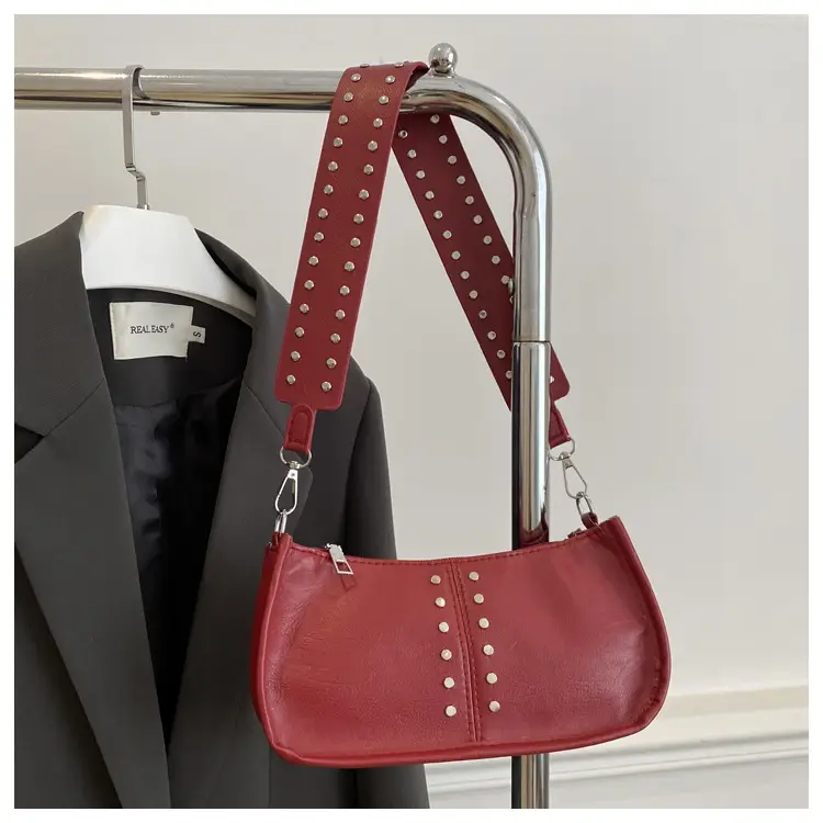 Retro Rivet Shoulder Bag Red Winter 2024 — feature 21