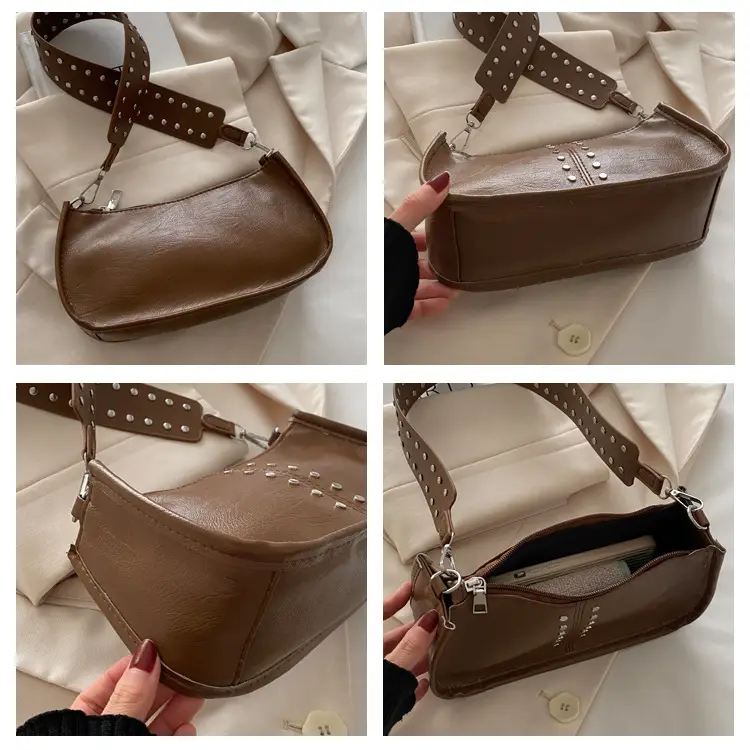 Retro Rivet Shoulder Bag Red Winter 2024 — feature 7