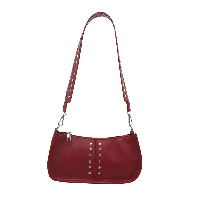 Retro Rivet Shoulder Bag Red Winter 2024 - Image 4