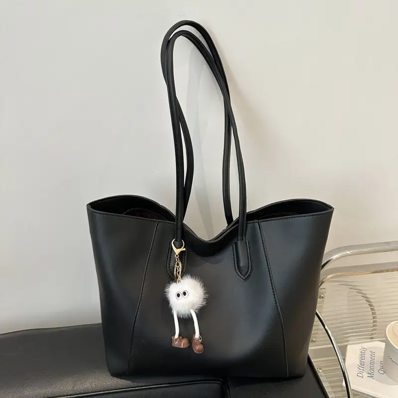 Brown Large Capacity Women's Tote Bag with Keychain