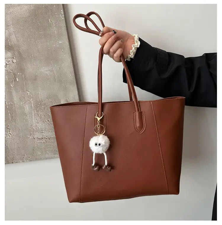 Brown Large Capacity Women's Tote Bag with Keychain — feature 10