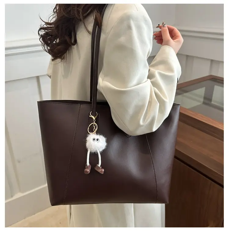 Brown Large Capacity Women's Tote Bag with Keychain — feature 14
