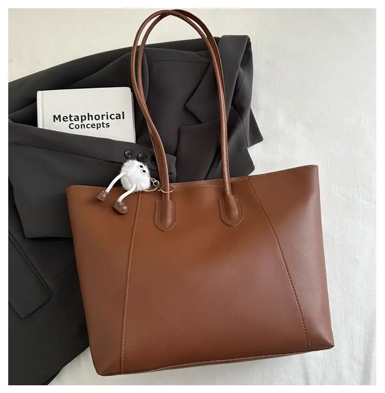 Brown Large Capacity Women's Tote Bag with Keychain — feature 20