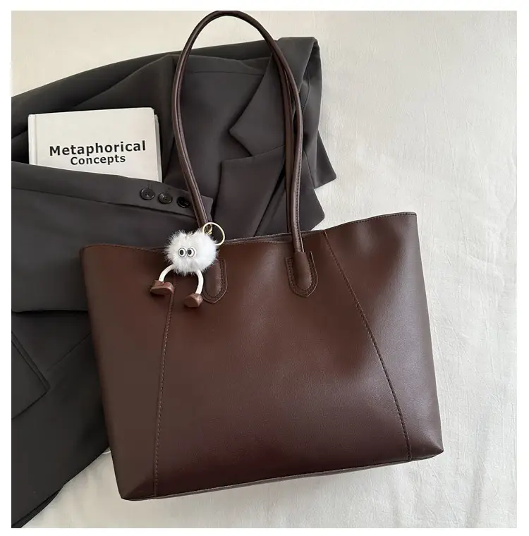 Brown Large Capacity Women's Tote Bag with Keychain — feature 21