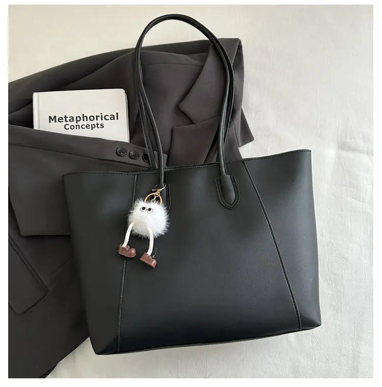 Brown Large Capacity Women's Tote Bag with Keychain — feature 22