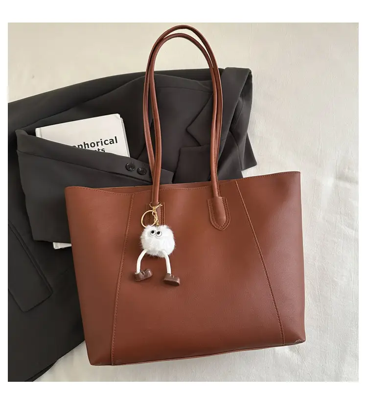 Brown Large Capacity Women's Tote Bag with Keychain — feature 23