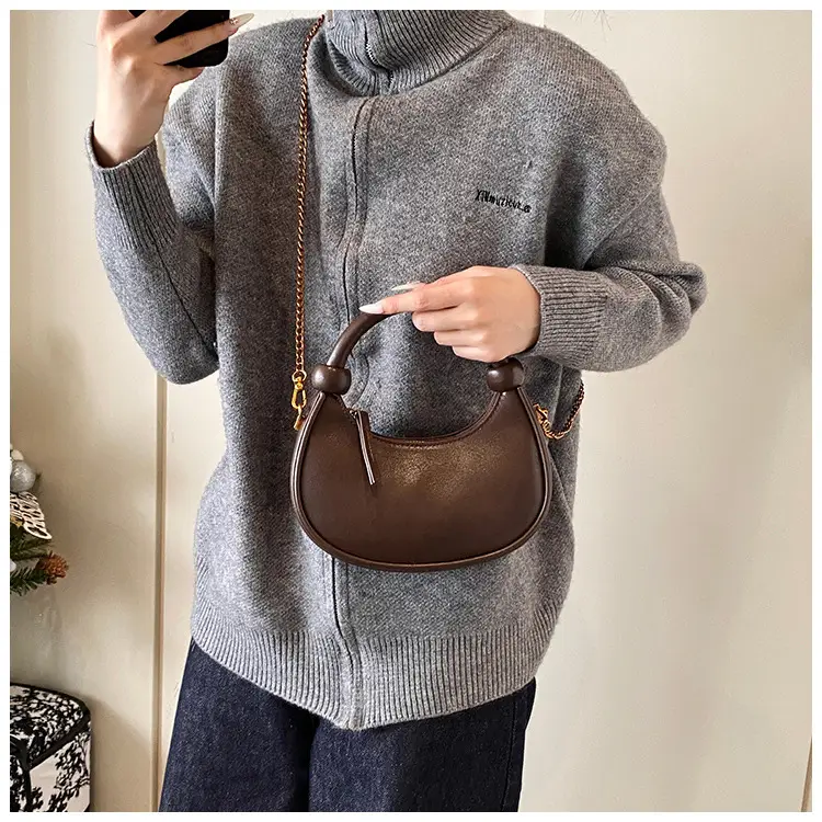 Women's Retro Textured Shoulder Bag Brown 2024 — feature 30