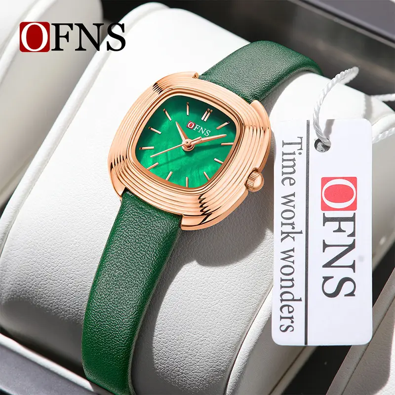 O'Fani Small Square Quartz Watch Brown Leather Belt