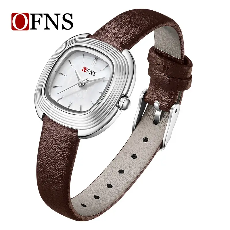 O'Fani Small Square Quartz Watch Brown Leather Belt