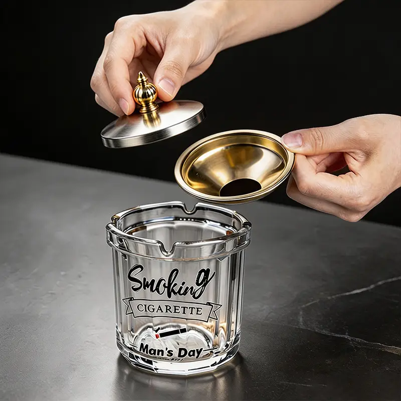 Glass Ashtray with Lid and Funnel, Anti-Fly Ash Ashtray for Office and Home Use, Personalized Windproof Ashtray for Living Room, Custom-Made - Image 26