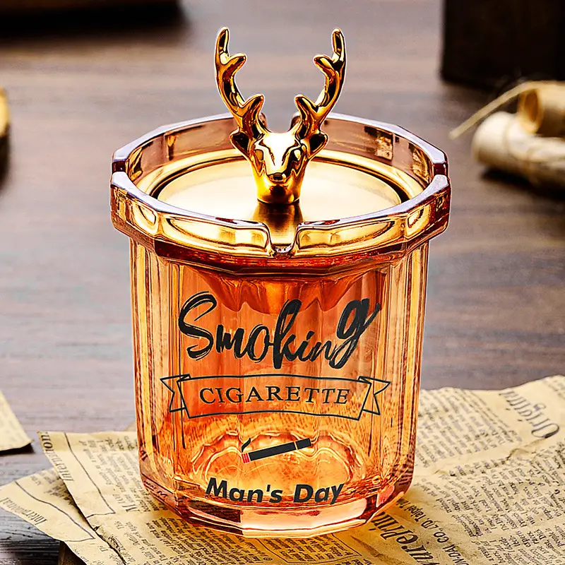 Glass Ashtray with Lid and Funnel, Anti-Fly Ash Ashtray for Office and Home Use, Personalized Windproof Ashtray for Living Room, Custom-Made - Image 2