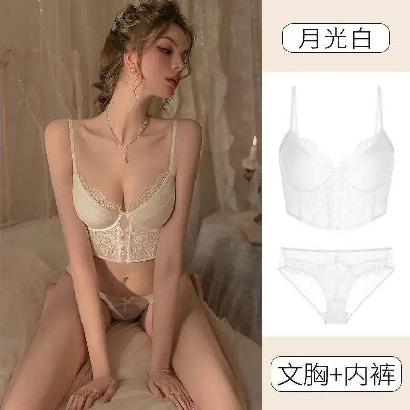 French Style Lace Cup Bra Set Black - Image 4
