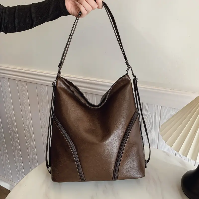 Brown PU Leather Crossbody Bag for Women - Image 7