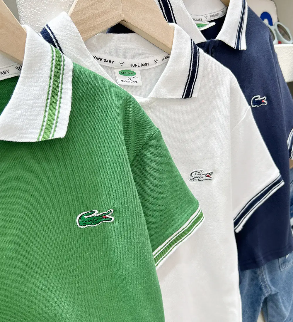 Boys Polo Shirt Blue Trim 2025 with Crocodile Logo — feature 5