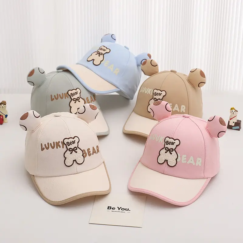 Cute Bear Cap for Kids Summer Sunshade Hat Grey