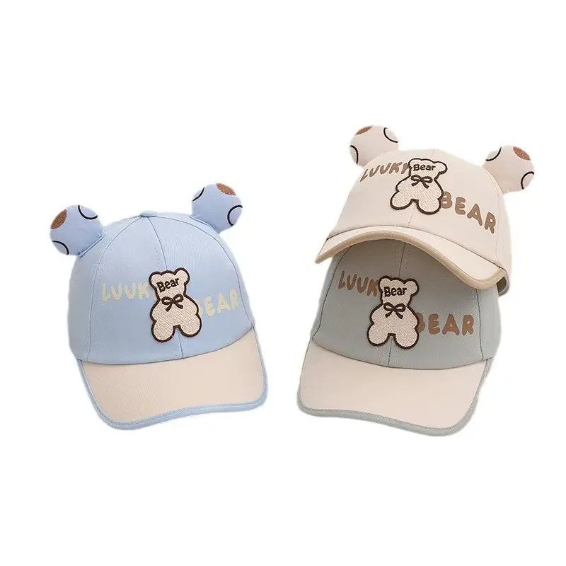 Cute Bear Cap for Kids Summer Sunshade Hat Grey