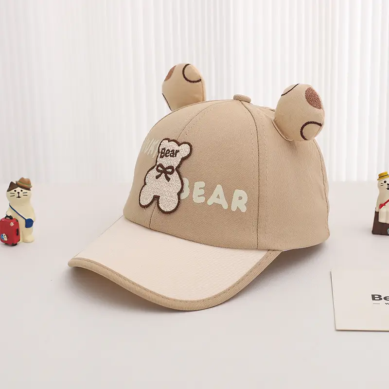 Cute Bear Cap for Kids Summer Sunshade Hat Grey