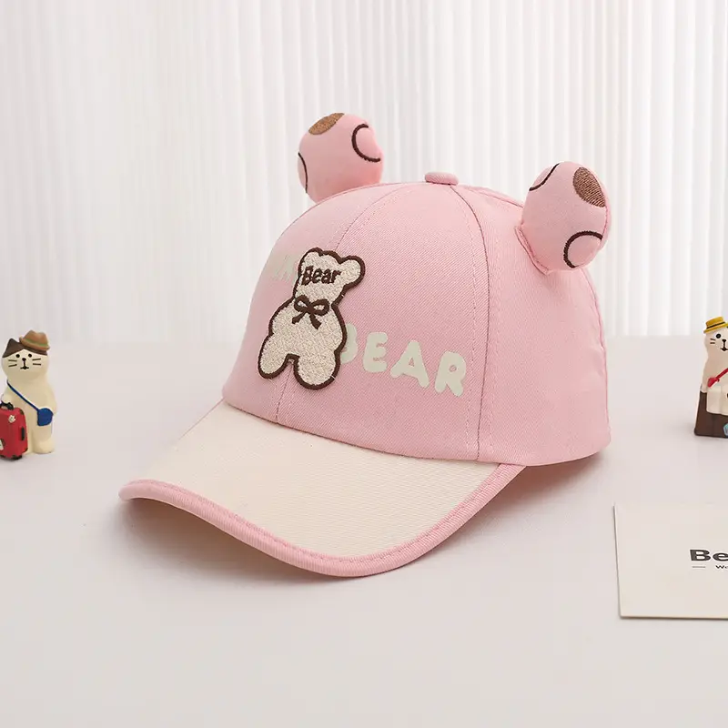 Cute Bear Cap for Kids Summer Sunshade Hat Grey