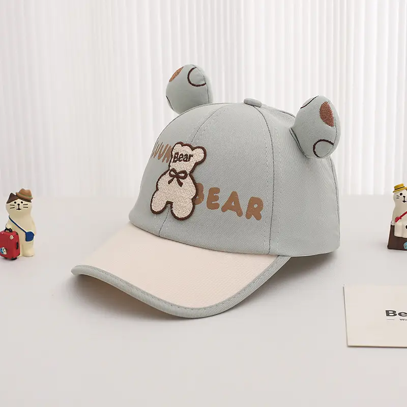 Cute Bear Cap for Kids Summer Sunshade Hat Grey