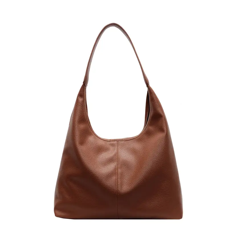 Women's Black Leather Shoulder Bag Large Capacity Fashionable Tote