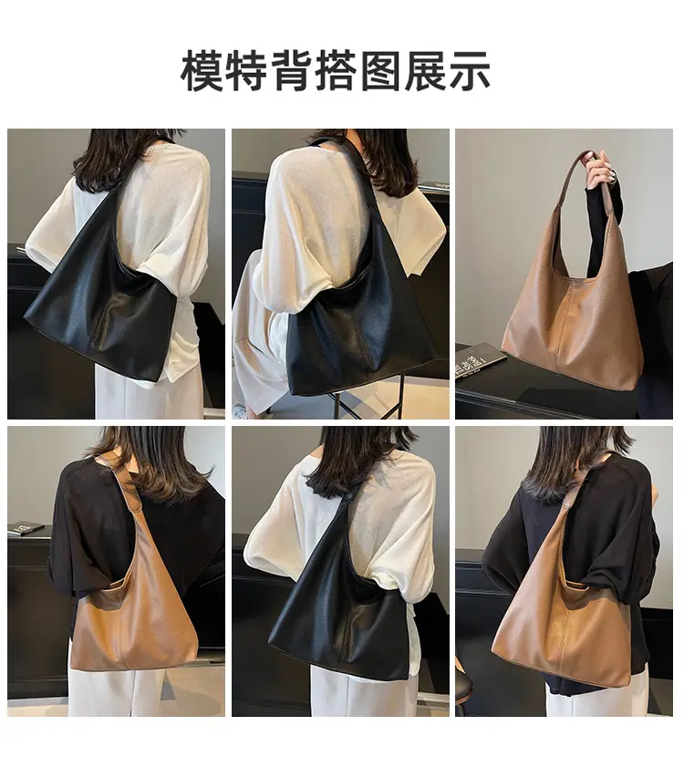 Women's Black Leather Shoulder Bag Large Capacity Fashionable Tote — feature 11