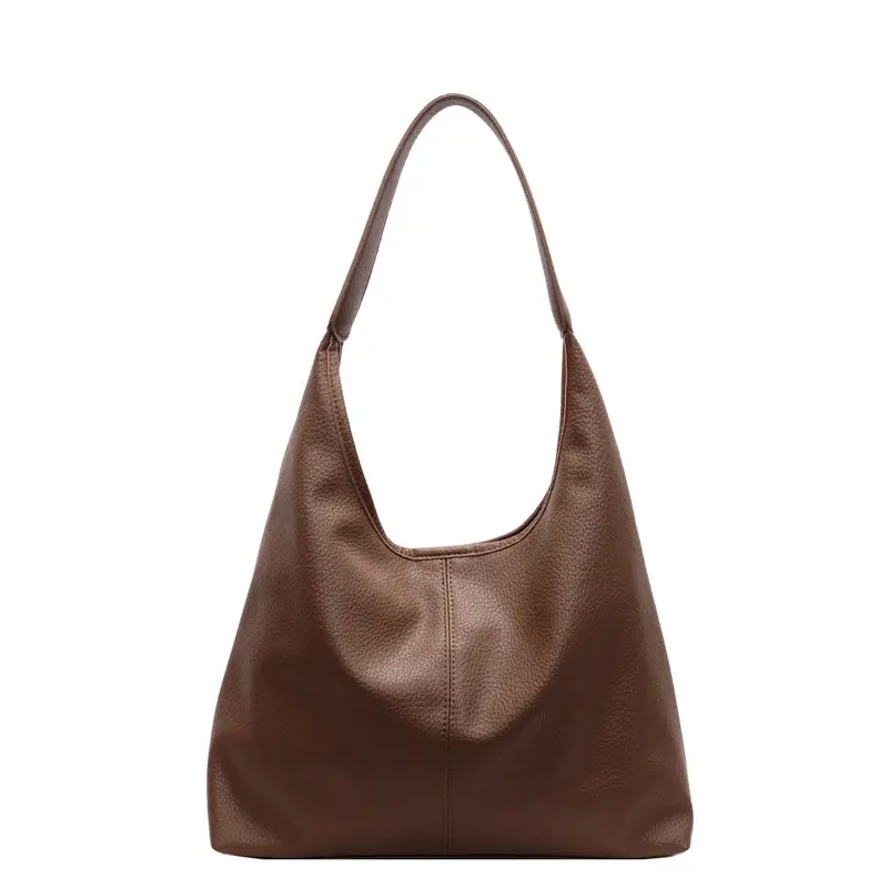 Women's Black Leather Shoulder Bag Large Capacity Fashionable Tote