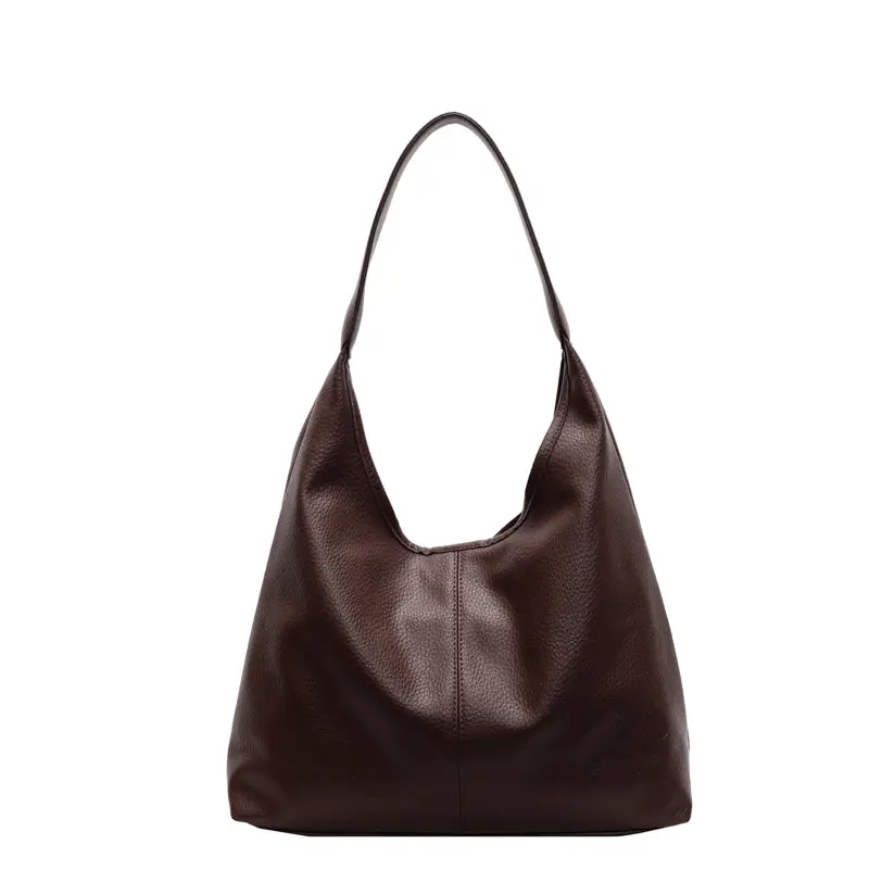 Women's Black Leather Shoulder Bag Large Capacity Fashionable Tote