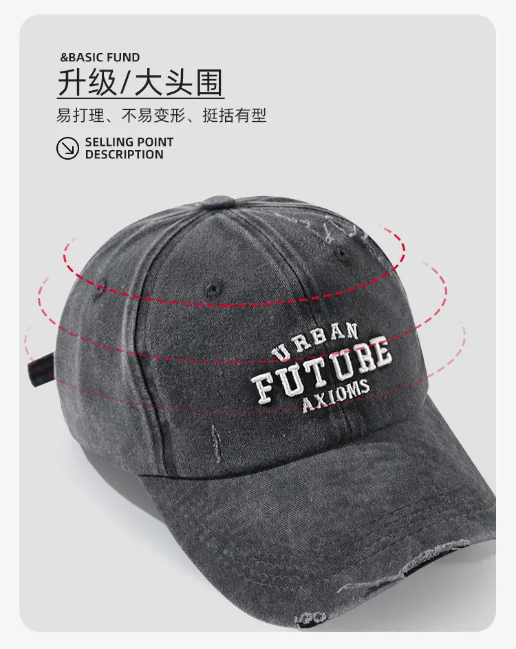 American Style Vintage Washed Cap Women's Big Head Size Showface Small 2024 New Korean Style Ins Trendy Men's Baseball Cap — feature 14