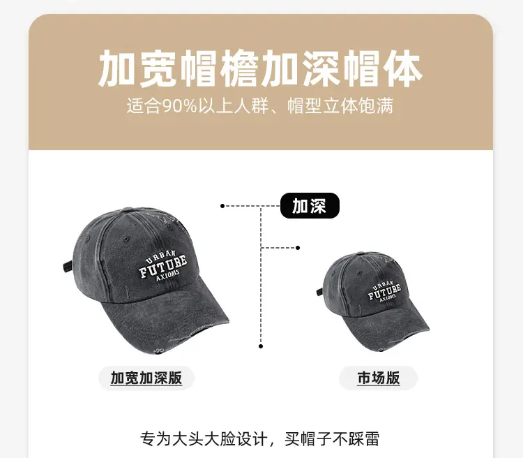 American Style Vintage Washed Cap Women's Big Head Size Showface Small 2024 New Korean Style Ins Trendy Men's Baseball Cap — feature 4