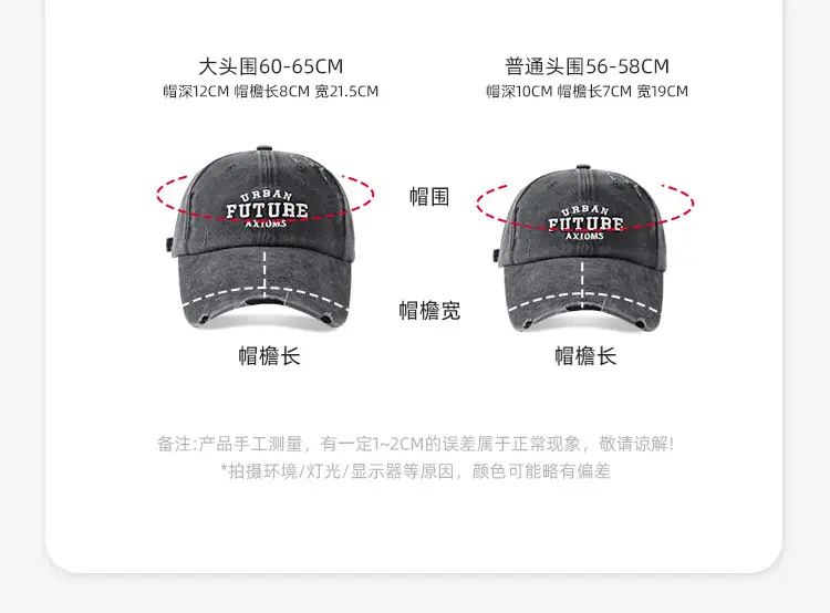 American Style Vintage Washed Cap Women's Big Head Size Showface Small 2024 New Korean Style Ins Trendy Men's Baseball Cap — feature 5