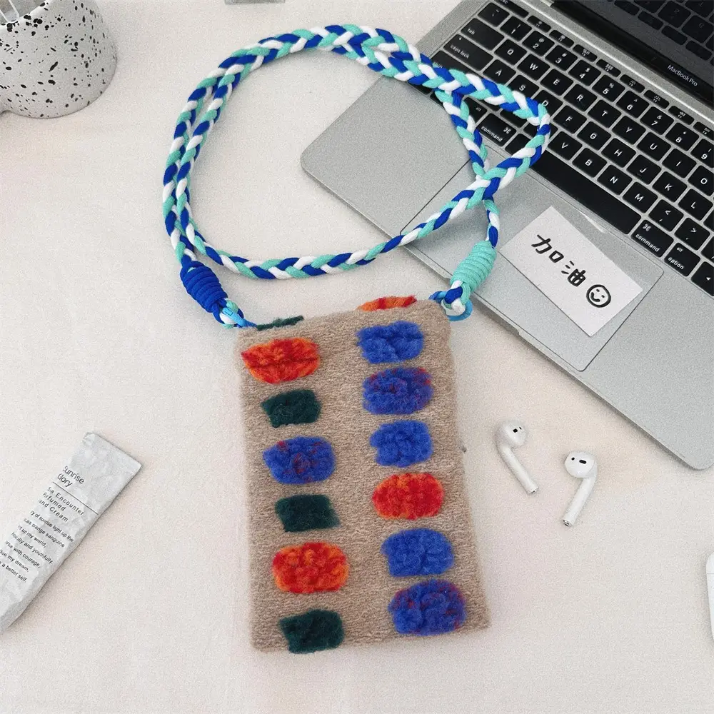 Fashionable Plush Crossbody Bag for Women with Colorful Pom Pom Design - Image 3
