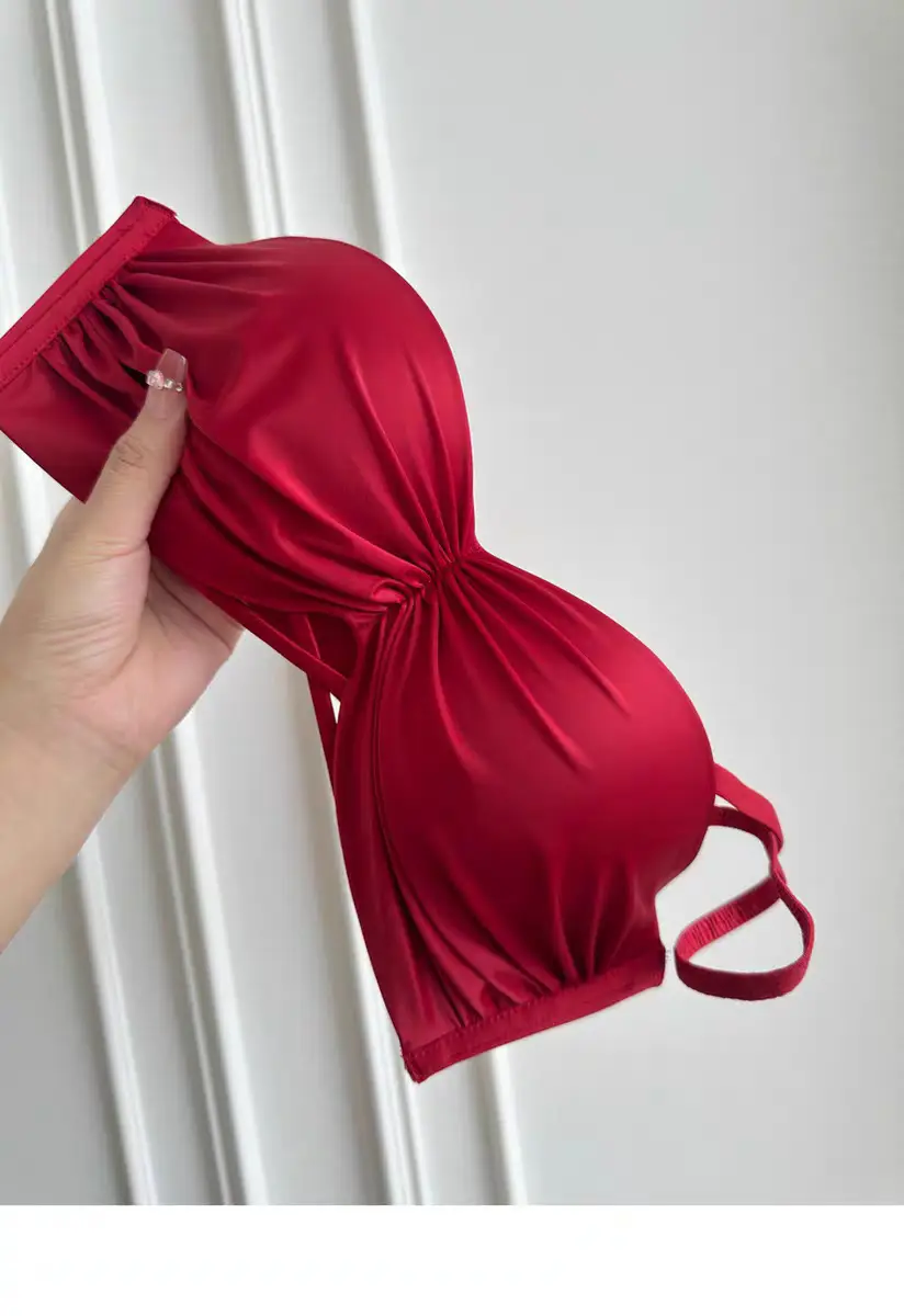Pearlescent satin pure underwear women's small breasts gather to show the big autumn and winter Japanese without steel ring anti-sagging red bra. — feature 10