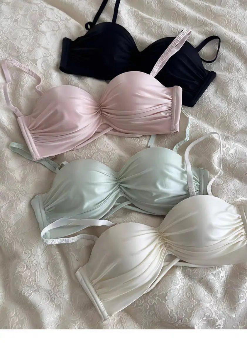 Pearlescent satin pure underwear women's small breasts gather to show the big autumn and winter Japanese without steel ring anti-sagging red bra. — feature 2