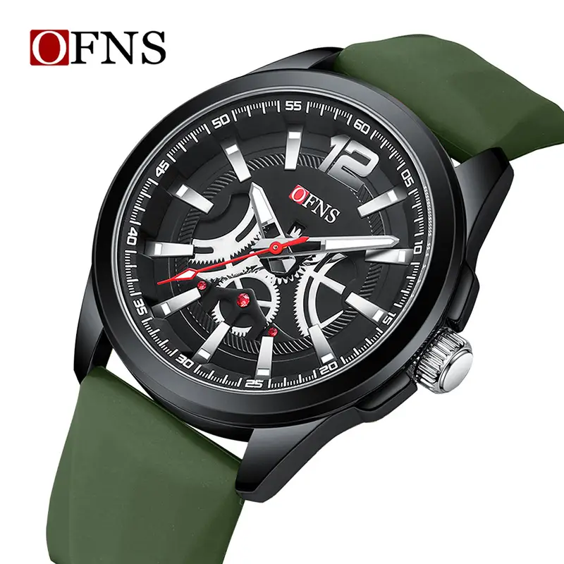 O'Fani Men's Silicone Luminous Quartz Watch White Black Red Green - Image 11